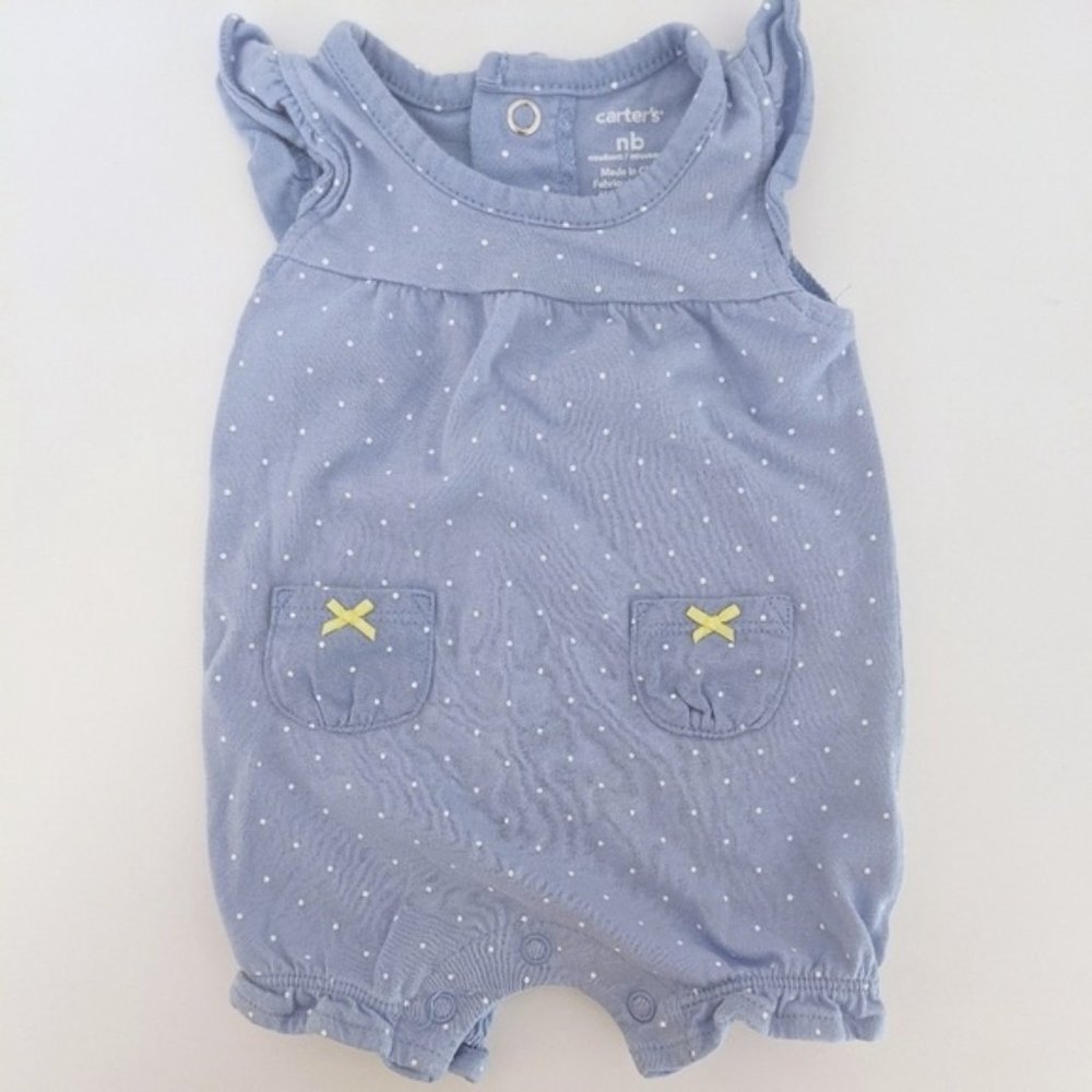 3/15 Carter's Newborn girls Blue Polka Dot Romper